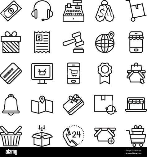 headphones and shopping online icon set over white background, line style, vector illustration ...