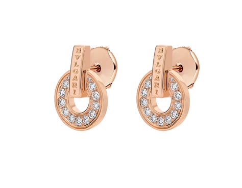 BVLGARI BVLGARI Openwork 18 Kt Rose Gold Earrings Set With Full Pavé Diamonds 14k Gold Earring ...