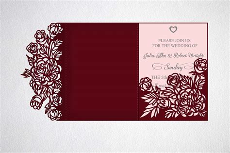 tri fold wedding invitation, svg dxf laser cut template