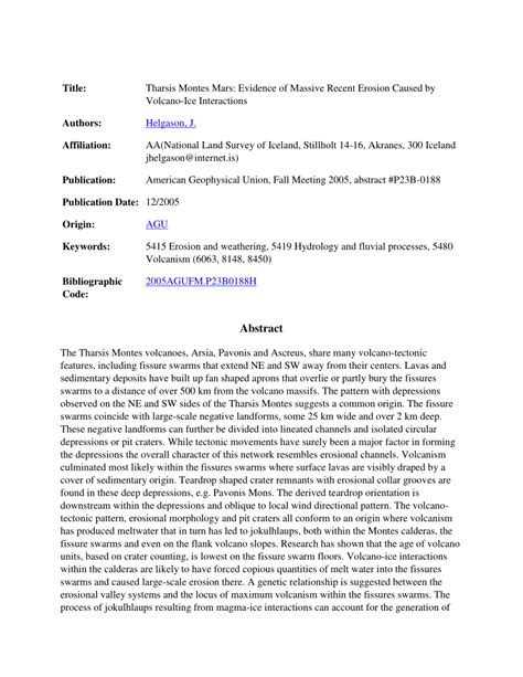 (PDF) Tharsis Montes Mars: Evidence of Massive Recent Erosion Caused by ...