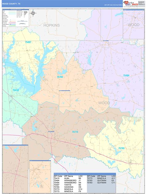 Wood County, TX Wall Map Color Cast Style by MarketMAPS - MapSales.com