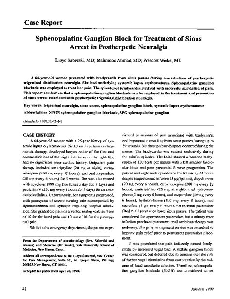 (PDF) Sphenopalatine Ganglion Block for Treatment of Sinus Arrest in Postherpetic Neuralgia ...