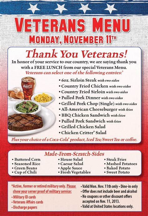 Texas Roadhouse Veterans Day 2024 Menu Printable - Korry Mildrid