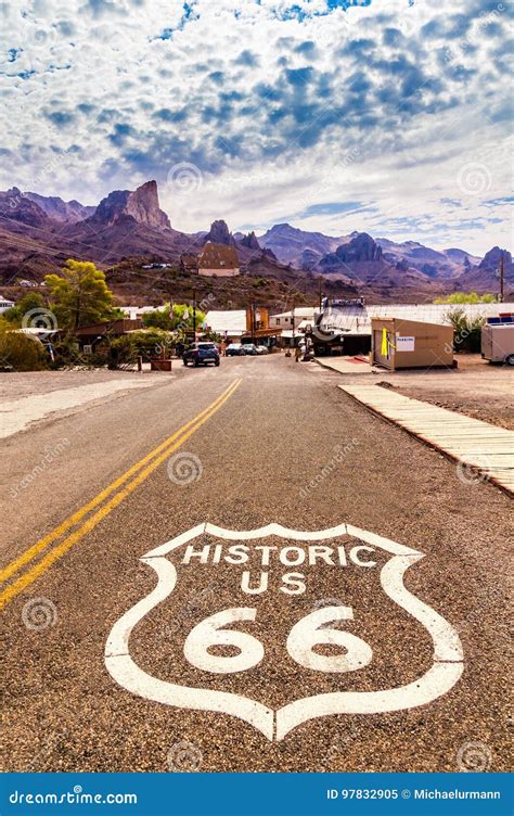 Historic US Route 66 with Highway Sign on Asphalt and a Panoramic View ...