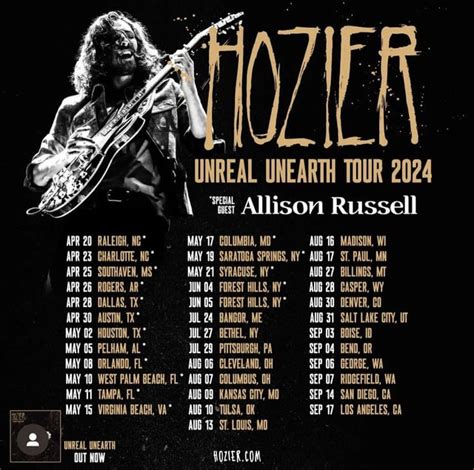 Hozier Tour 2024 Locations - Aimee Atlante