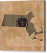 Massachusetts State Flag Map Outline With Founding Date On Worn Parchment Background Acrylic ...