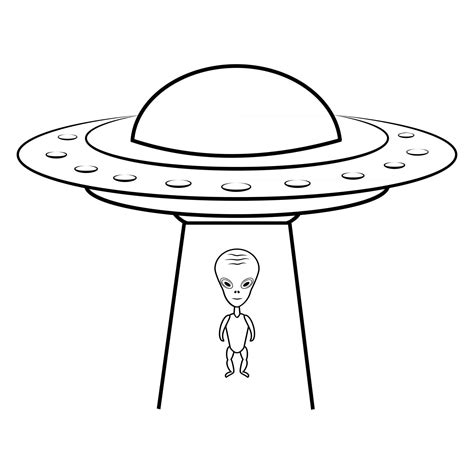 UFO icon. Outline flying spaceship with alien. Outline UFO. Flying saucer. Alien space ship ...