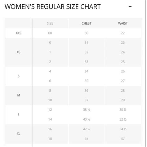 Old Navy Size Chart Women