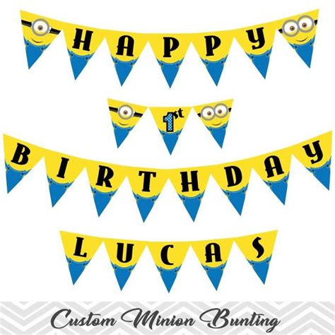 minions birthday banner with the words happy 1st birthday lucas and two ...