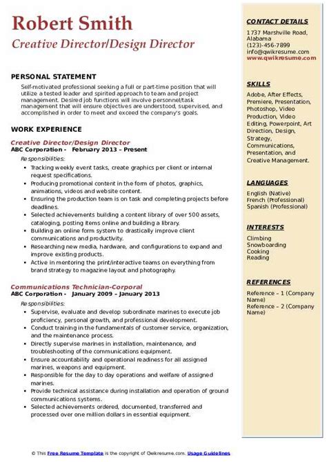 Creative Director Resume Samples | QwikResume