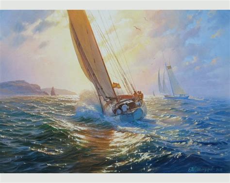 Sailboat Painting Canvas by Alexander Shenderov Ocean Art Original Oil Painting on Canvas Sail ...