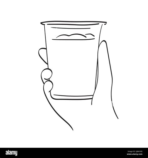 closeup hand holding iced coffee illustration vector hand drawn isolated on white background ...
