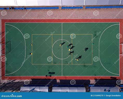 Aerial View from Drone To Soccer on Mini Field. People Playing Football Editorial Image - Image ...