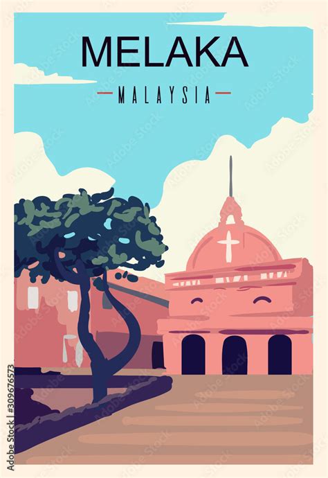 Melaka retro poster. Melaka travel illustration. States of Malaysia Stock Vector | Adobe Stock