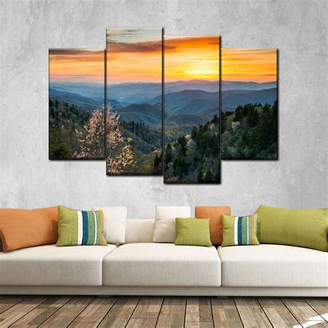 Great Smoky Mountains Sunset Scene Multi Panel Canvas Wall Art | ElephantStock