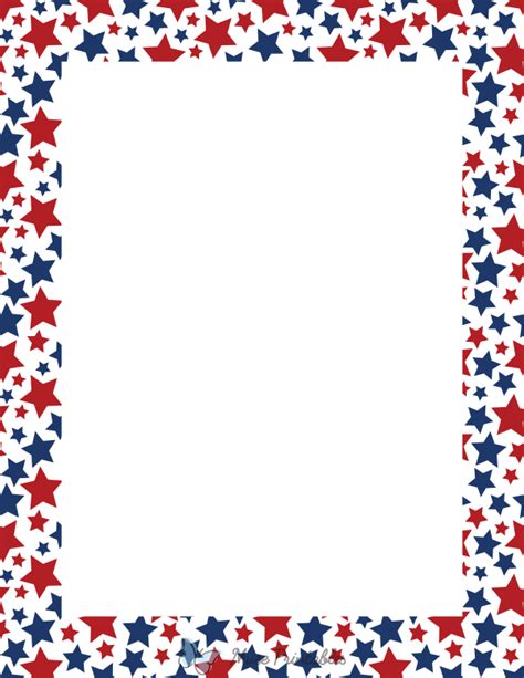 Printable Red and Blue Stars on White Page Border