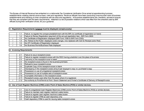 BIR Checklist (tax mapping) - The Bureau of Internal Revenue has embarked on a nationwide Tax ...