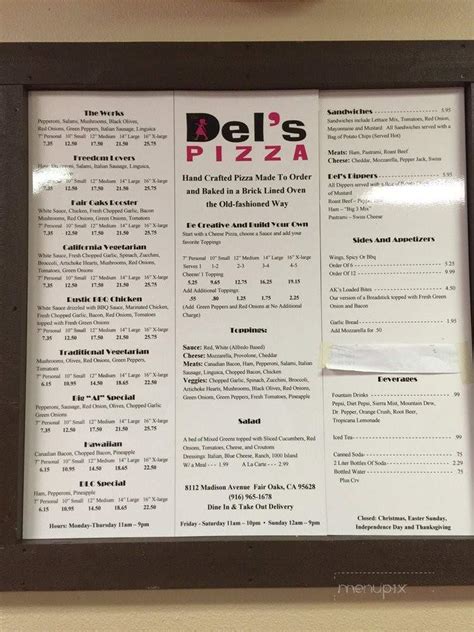 Menu of Del's Pizza in Fair Oaks, CA 95628