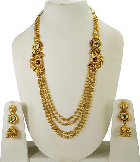 22K Gold Layered Necklace Set - StAn24357 - [Sets (Necklace) > Bridal Necklace Sets]