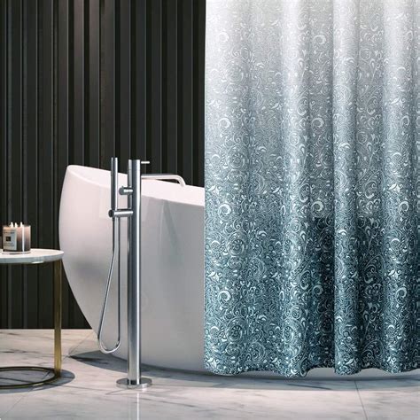 No Hooks Needed Shower Curtain,Waterproof Fabric,Grey Blue Gradient Pattern,for Bathroom Hotel ...