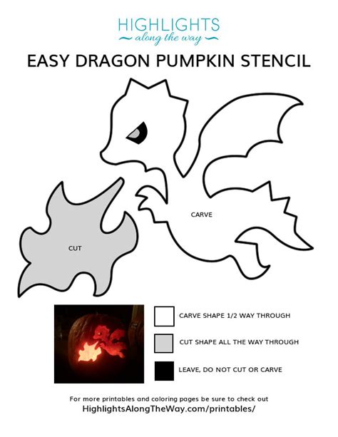 Free Printable Dragon Pumpkin Stencil - Cute and simple!