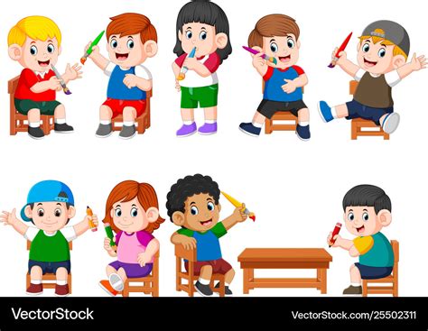 Collection student doing activity Royalty Free Vector Image