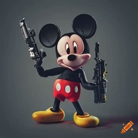 Satirical artwork of mickey mouse with a gun on Craiyon