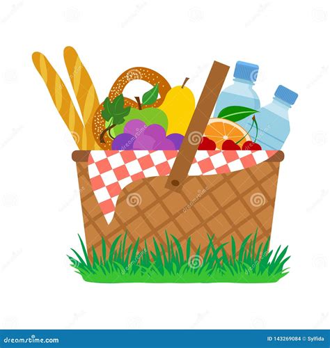 Picnic Basket on Grass. Vector Stock Illustration - Illustration of natural, outdoor: 143269084