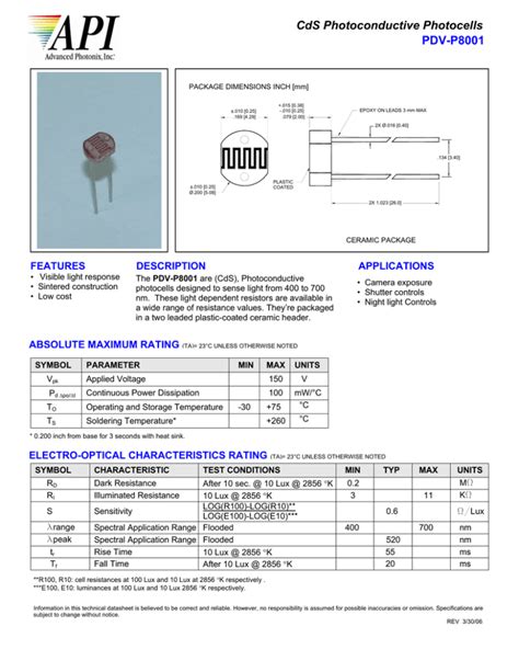 Sensor Data Sheets