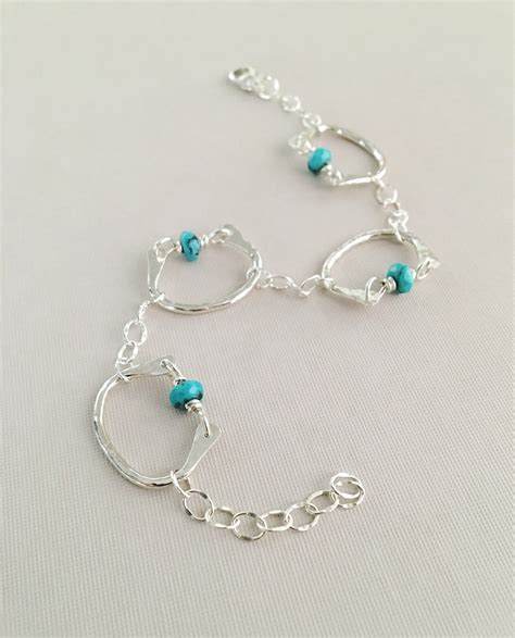 Silver Turquoise Bracelet / Silver Chain Link Bracelet / - Etsy