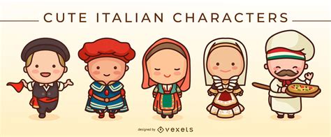 Cute Italian Characters Set Vector Download