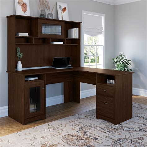 Bush Furniture Cabot 60W L Shaped Computer Desk with Hutch-C