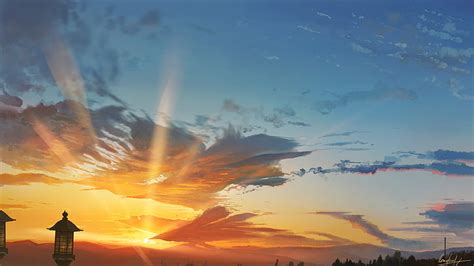 Online crop | HD wallpaper: anime, sunset, sky, cloud - sky, orange color, beauty in nature ...