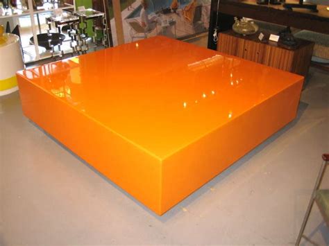 A Superb Large Scale Autobody Lacquered Hermes Orange Coffee Table on a ...