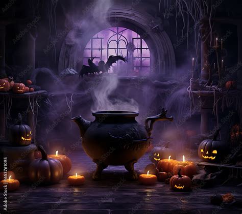 halloween pumpkin and the witch's cauldron , ai generated Stock ...