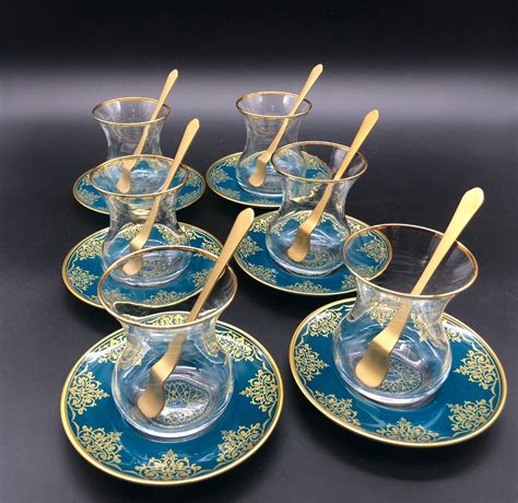 12 Pcs Plain Glass Green Saucer Turkish Tea Set | FairTurk.com