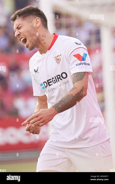 Seville, Spain. 08th Oct, 2022. Gonzalo Montiel (2) of Sevilla FC seen ...