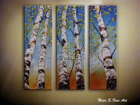 Birch Tree Painting Triptych Wall Art Tall Tree Painting - Etsy