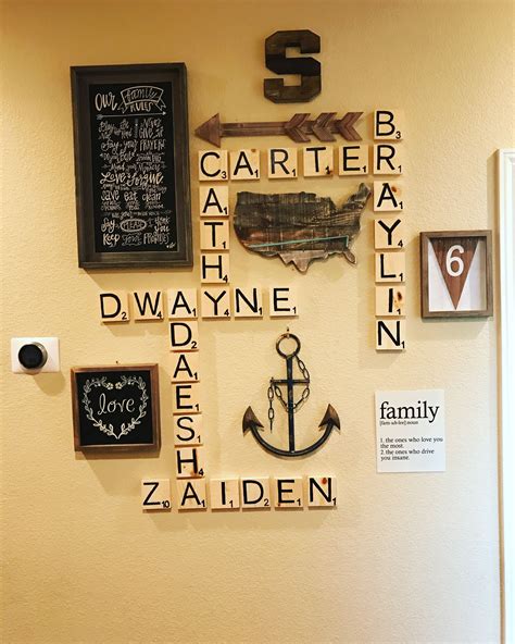 DIY Scrabble wall art Scrabble Wall Art, Scrabble Tiles, Dinning Room, Living Room Decor, Living ...