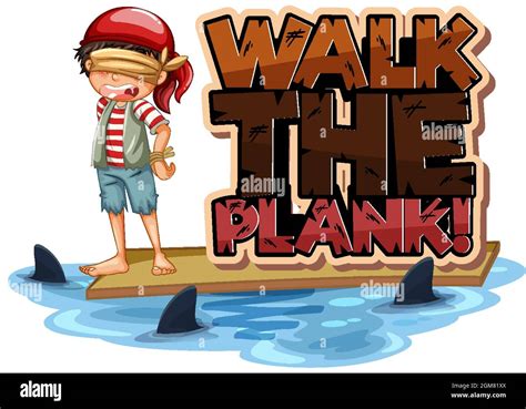 Walk the plank font with a boy blindfold cartoon character illustration Stock Vector Image & Art ...