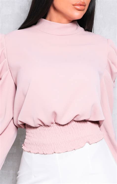 Pink Shrilled Waist Long Sleeve Top | Tops | Femme Luxe UK