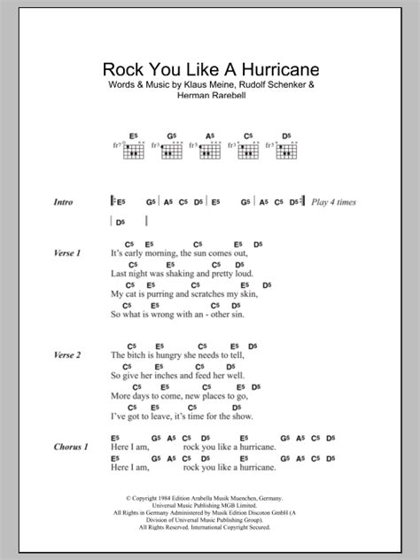 Rock You Like A Hurricane by The Scorpions - Guitar Chords/Lyrics ...