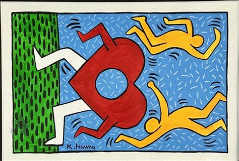 Keith Haring Pop Art Oil On Paper Painting Auction