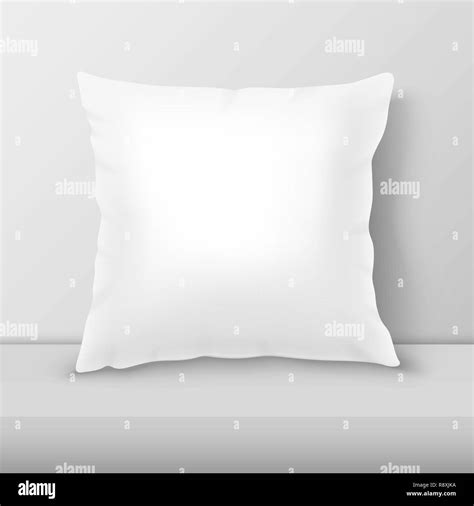 Vector Realistic 3d White Pillow Closeup on Table, Shelf Closeup on White Wall Background, Mock ...