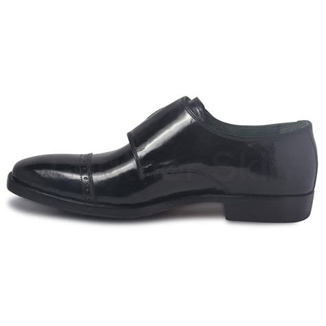 Men Black Monk Strap Genuine Leather Shoes - Leather Skin Shop