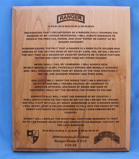 US Army Ranger Creed Plaque, 75th Ranger Regiment – ItsLaser Engraving