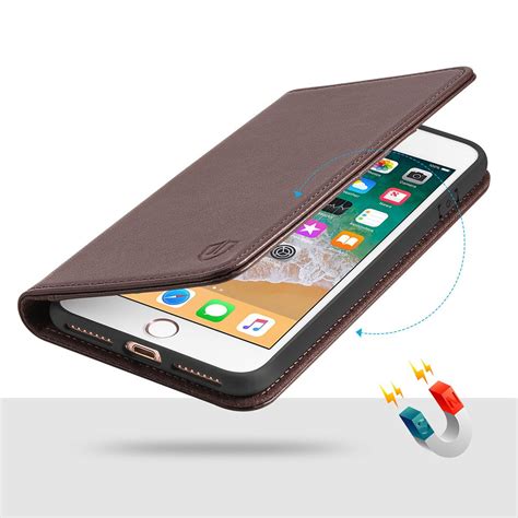 SHIELDON iPhone 8 Plus Wallet Case - Coffee color Genuine Leather Cover ...