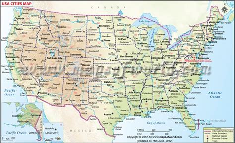 US Map showing all the major cities of all these 50 states of United ...