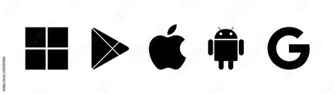 Apple, Android, Google and Windows logo. Mobile OS logo. Apple, Google, Android and Microsoft ...