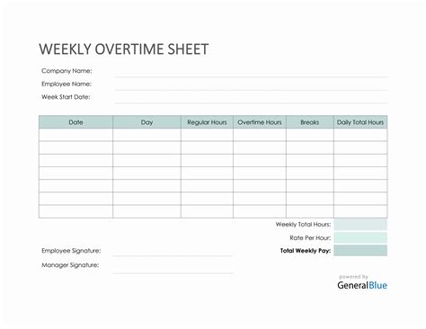 Weekly Overtime Sheet in Word